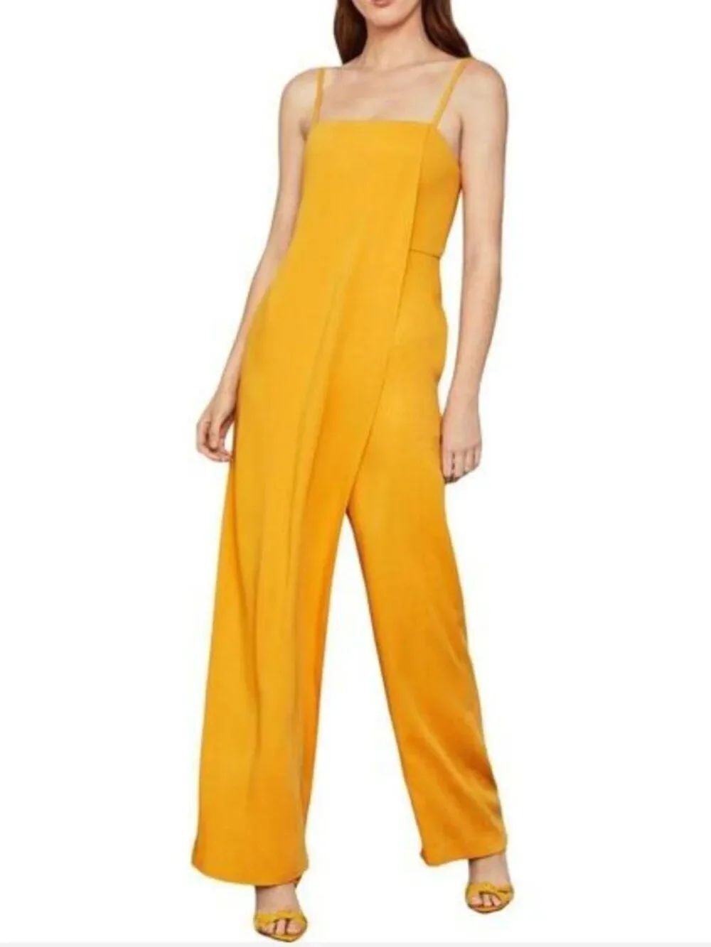 BCBG Golden Yellow Spaghetti Strap Wide Leg Jumpsuit Size S